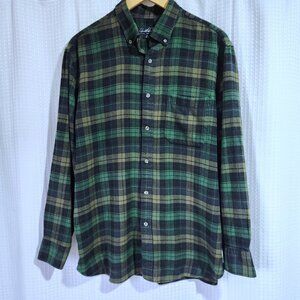 Arnold Palmer Shirt Men's Large Long Sleeve Green Plaid Flannel Shirt